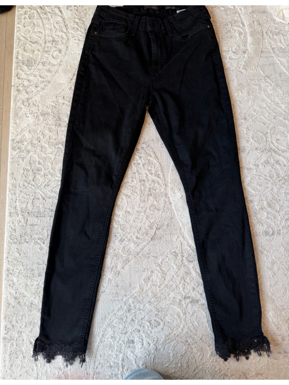 7 For All Mankind jen 7 Black Cropped Skinny Jeans with Lace Hem-6